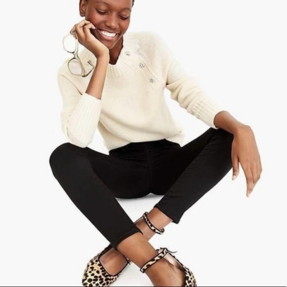 J. Crew Ivory Sweater w/ Jeweled Buttons sz S